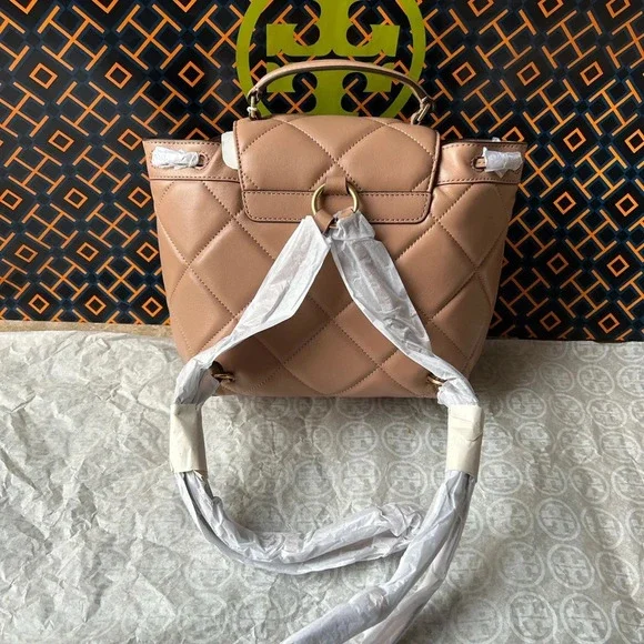 Tory Burch Willa Soft Quilt Backpack Roasted Almond Gold - Picture 9 of 10